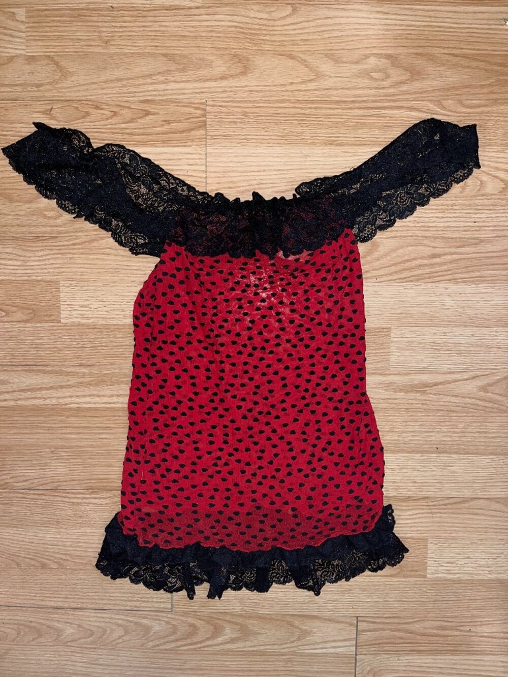 Red and Black Hearts Frilly Lace Nightie- Medium
